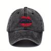 Vampire Fangs Lips Print Baseball Cap Distressed Washed Cotton Adjustable Snapback Hat Unisex Casual Outdoor Casual Headwear