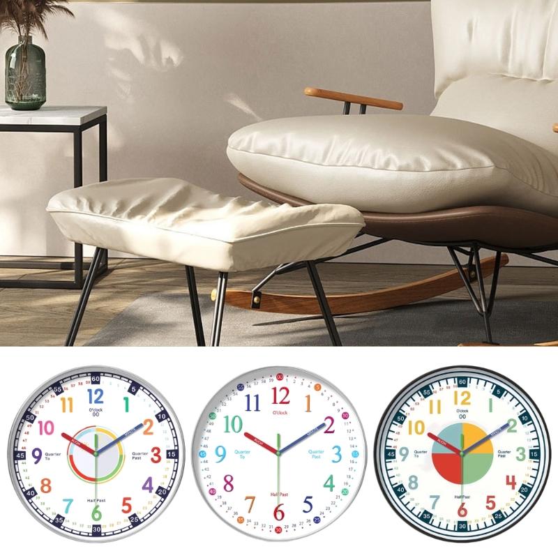 Colorful Kids Teaching Wall Clock Quiet Battery Operated Telling Time Learning Clock for Bedrooms Playrooms Classrooms