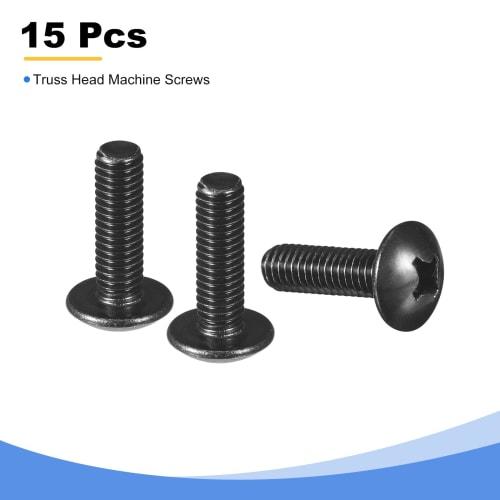 uxcell M6 x 20mm Truss Screws, 15-Piece Set, Black, Fully Threaded, 304 Stainless Steel, for Shelves, Wood, and Home Repair Tools, for Home Constructi