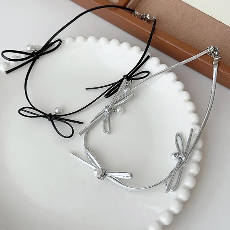 Elegant Bowknot Pearls Choker Necklace for Women Girls Retro Styles Clavicle Chain Fashion Jewelry Accessories
