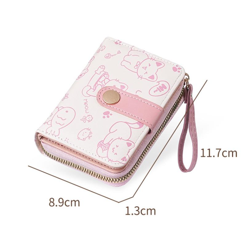 Niedliche Katze PU Leder Geldbörse Damen Kurze Geldbörse Faltbare Reißverschlussgeldbörse Ausweishalter Reise Leichtgewicht Bargeld Münztaschen