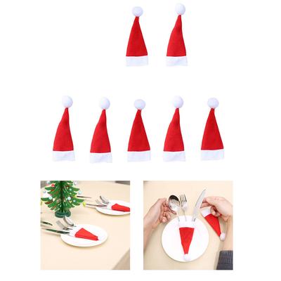 (Nikita) 7PCS Christmas Decorative Tableware Fork Set Christmas Hat Storage Tool