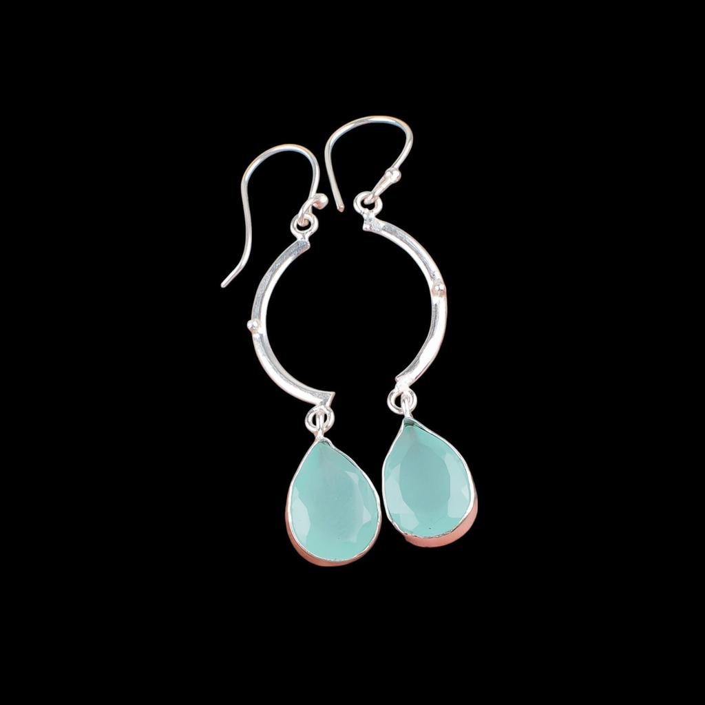 Aqua Chalcedony Gemstone 925 Sterling Silver Jewelry Handcrafted Earrings 2.60" EE-43-17