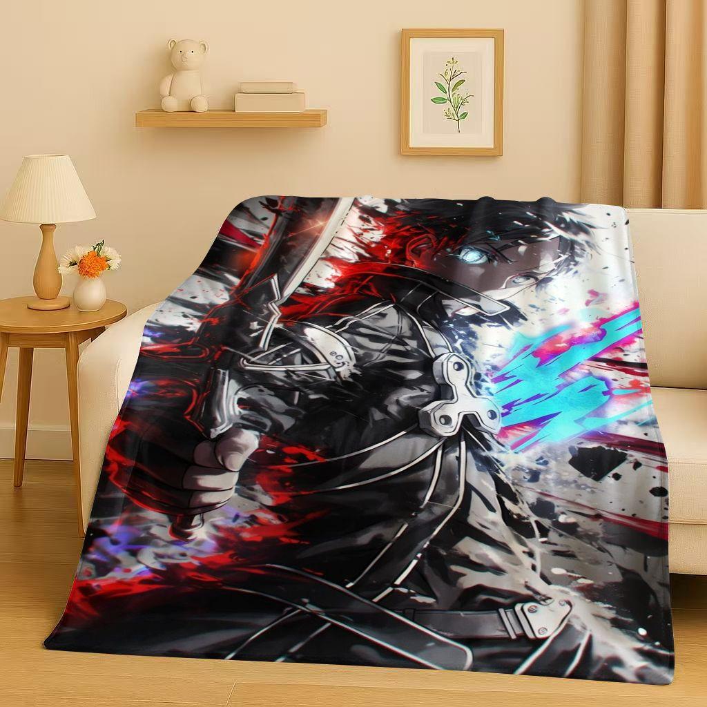New Sword Art Online SAO Cartoon Kirito Yuuki Asuna Flannel Blanket,Ultra Soft Warm Plush Throw for Home Bedroom Bed Sofa Kids