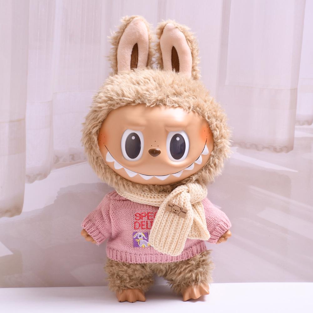 38cm Labubu Plush Doll Casual Outfit Set with Hat (Clothes Only)