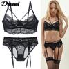 Neues modisches dreiteiliges ultra-dünnes sexy Spitzen-BH-Set mit Taillengürtel Rollenspiel-Unterwäsche Bequeme und hautfreundliche Slips