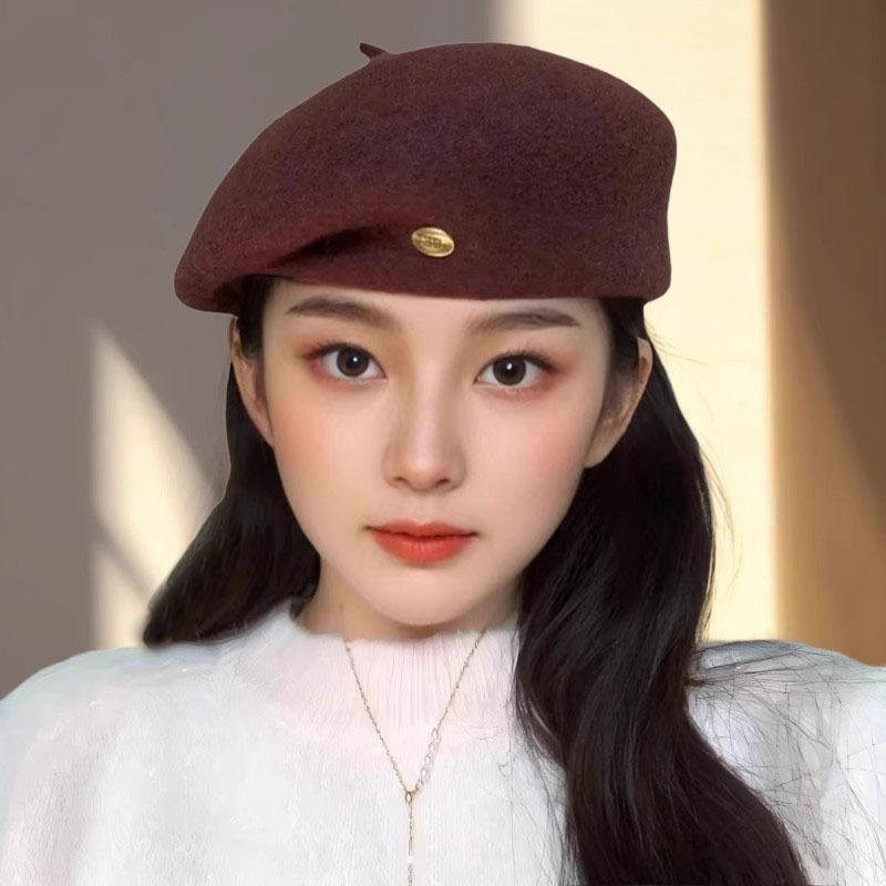 

Французский ретро берет Женский осенне-зимний Новый шерстяной колпак-бутон Корейский стиль Стереотипный дизайн Шляпа художника M（56-58cm）