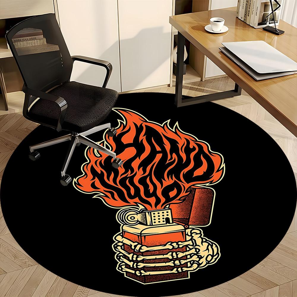 1pc Flame Bones Skull Office Round Area Rug, Indoor Mat Suitable For Office, Under Office Chairs Bedroom Living Room Home Decor, Room Deco