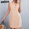GMXIA Moda Donna Estate Primavera Abiti Casual a Vita Alta con Collo POLO e Stampa a Tinta Unita