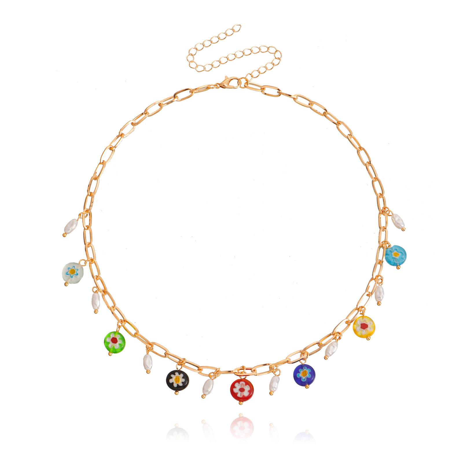Niche, simple return-shaped chain, colorful glazed flower pendant, necklace ins high-end explosive products