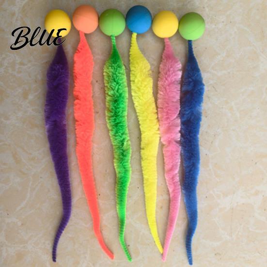 Durable Cat Toy Interactive Bouncy Ball with Tail Colorful Fuzzy Worm Rainbow Chasing