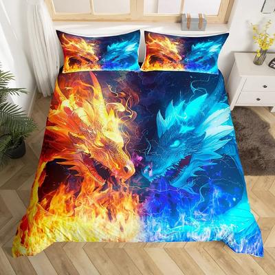 3D Dragon Duvet Cover Snow Mountain Bedding SetFlying Dragon Comforter Cover for Boys Girls Room DecorBlue White Quilt Cover