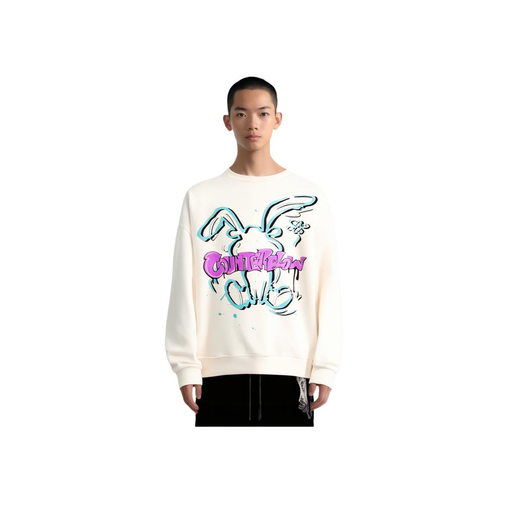 Li-Ning Cartoon Rabbit Graphic Casual Pullover Sweatshirt Unisex Tops Off-White AWDT527-1