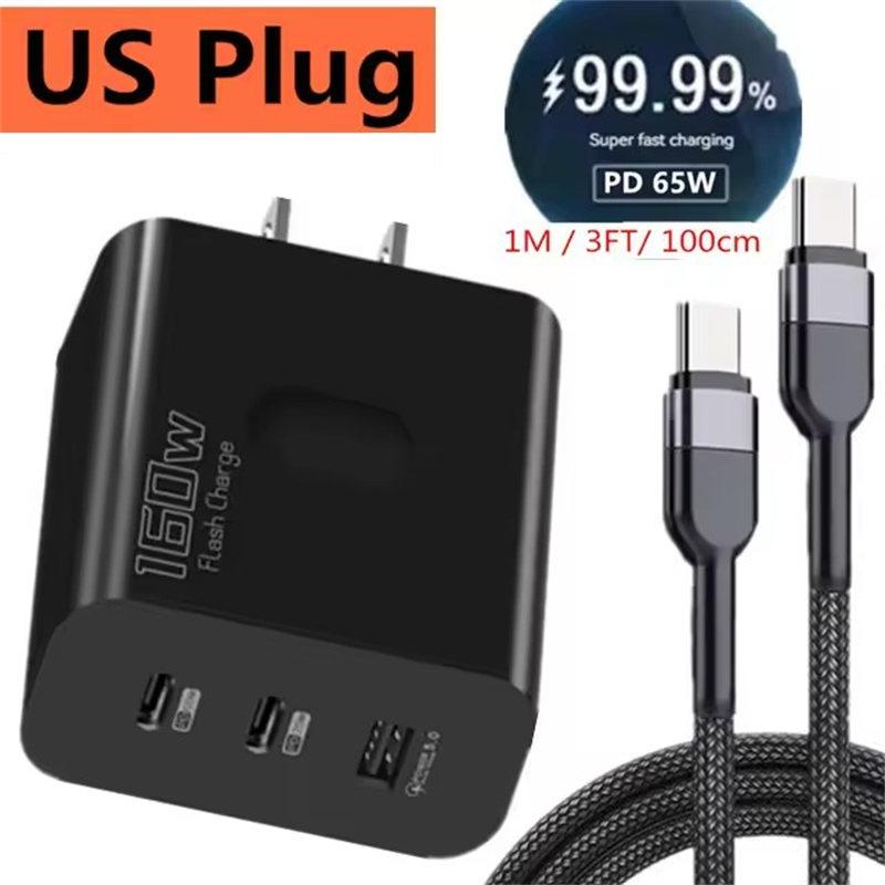 160W USB-lader USB Type C Hurtigladingsadapter Quick Charge 3.0 PD Mobiltelefonlader For iPhone Samsung Xiaomi Redmi OPPO