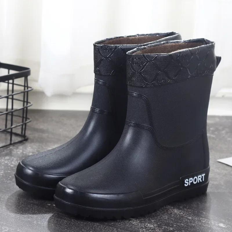 Fashion Men Rain Shoes, Waterproof and Non Slip, Outdoor Fishing, Kitchen Work Rubber Shoes, Wear-resistant Water Shoes Sneaker