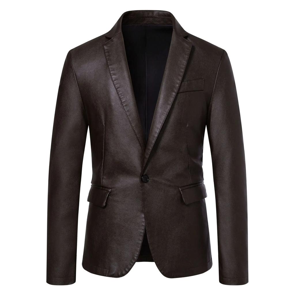 Fashion Men Leather Suits Jackets Formal Blazers Coats Good Quality Male Slim Business Casual Pu Leather Blazers Jackets