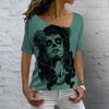 Women's T Shirt Vintage Skull 3D Printed V-neck Blouses Casual Short Sleeve Pullover Tops Summer Oversized Harajuku Clothes Tees