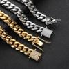 18K Gold Plated Men's Stainless Steel Zircon Hip Hop Style Miami Curb Cuban Link Chain Diamond Encrusted for Boy Man