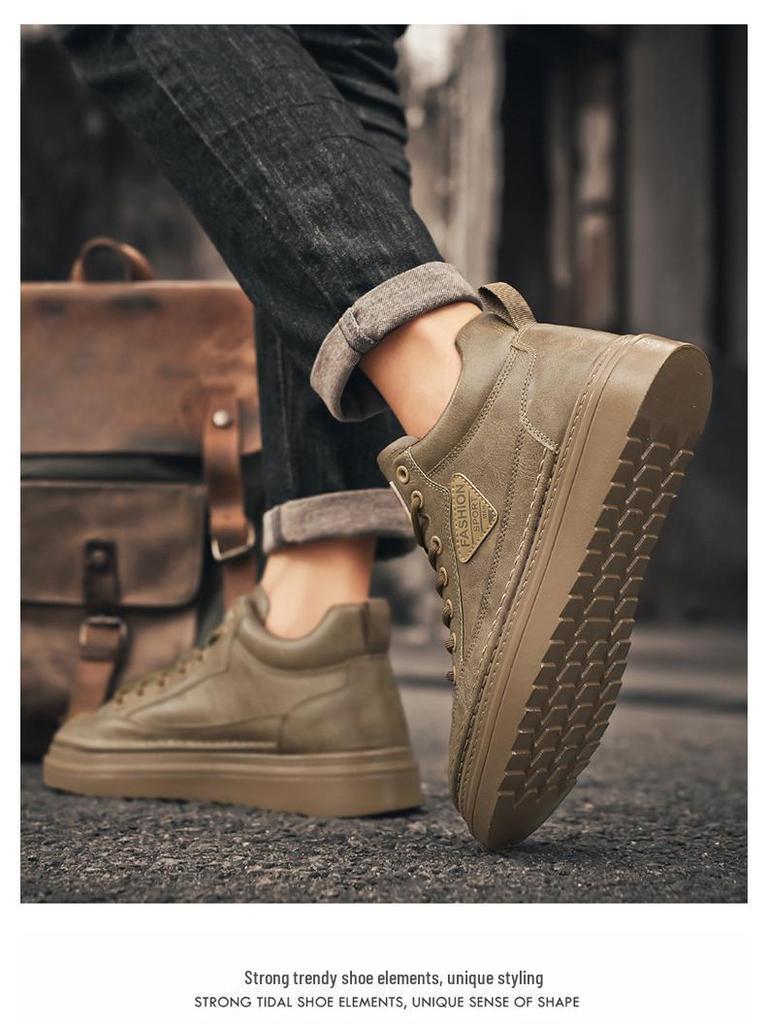 2025 Men's Trendy Thick-Soled High-Top Casual Leather Martin Boots and Workwear Sneakers