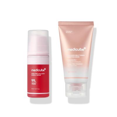 PDRN Pink Collagen Bubble Serum 95ml + Wrapping Mask 75ml - Glass Skin Set