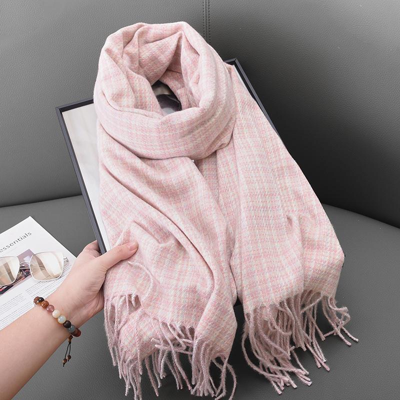 Literary fine-grain plaid warm fringed scarf female sweet retro temperament fashion imitation cashmere fringed shawl male