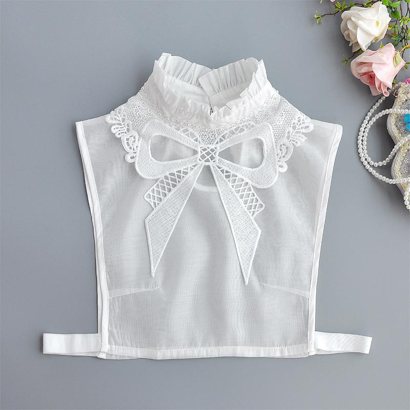 White Women Lace Fake Collar Tie False Collar Black Fashion Ruffle Detachable Collar Lapel Blouse Top Women Clothes Accessory