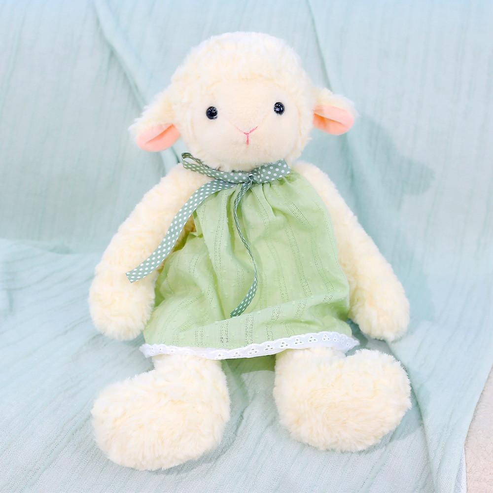 Plush Sheep Toy With Dress And Polka Dot Bow Decoration For Kids And Teens Gift