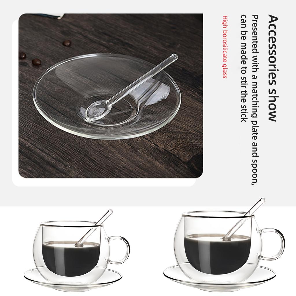 Double Wall Coffee Mug Glass 10ml/20ml Cup for tea  Cup kitchen Tool Coffee Cup With Saucer And Spoon