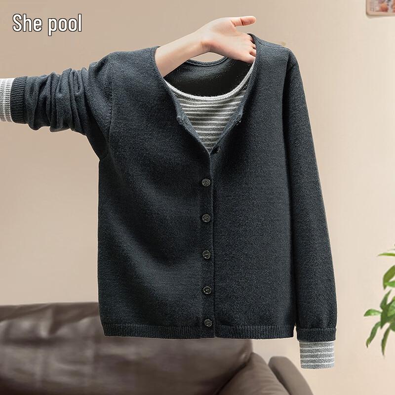 

Women s Faux Two-Piece Color-block Stripe Knit Top One Size