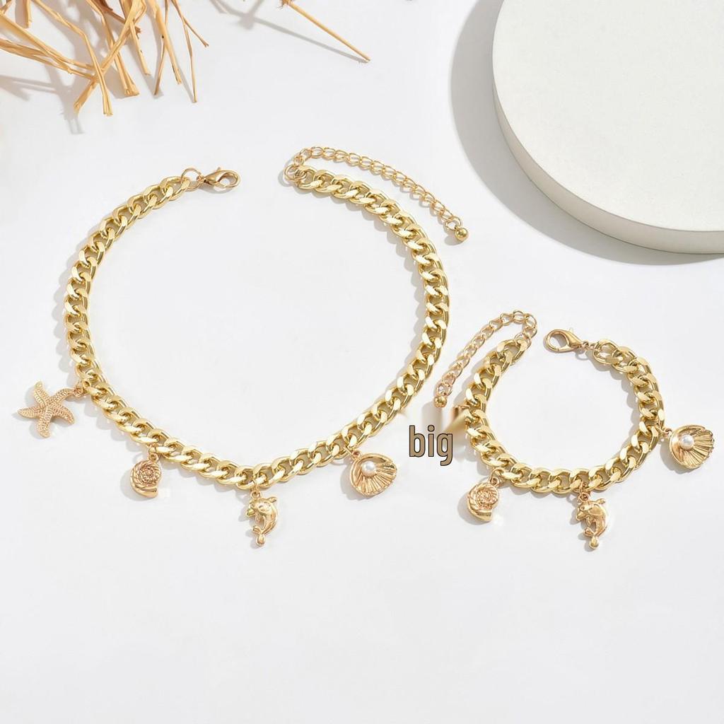 European-American Starfish Necklace & Earring Set: High-End Clavicle Chain, Light Luxury Vacation Style for Women.