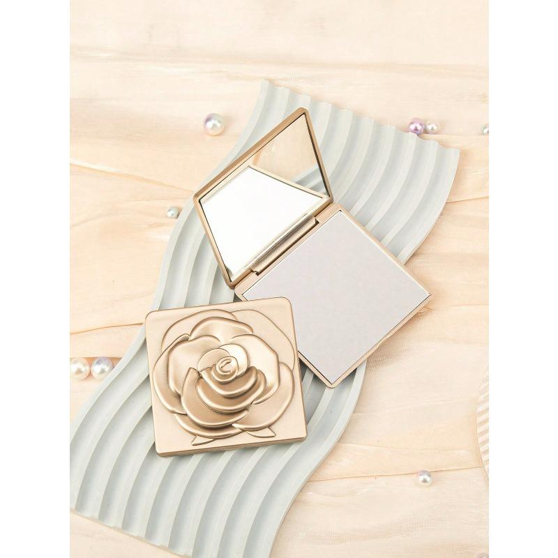 1 ks Elegantní čtvercové skládací kosmetické zrcátko, vzor růží, zvětšovací sklo s vysokým rozlišením, zrcátko z obou stran