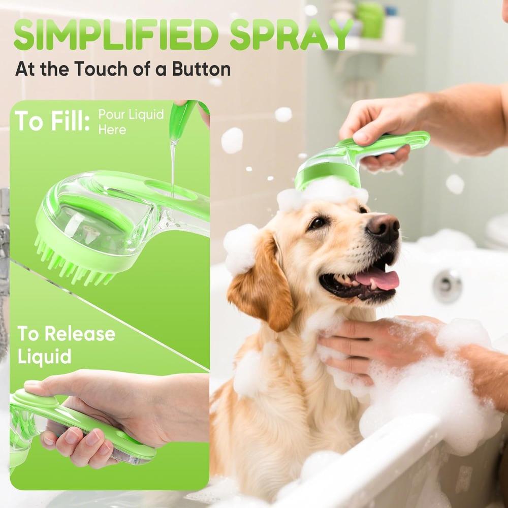 Pet Bath Brush with Shampoo Dispenser, Dog Bath Brush and Grooming Massage Brush for Dogs Cats, Easy Dog Washing Brush for Short and Long Hair