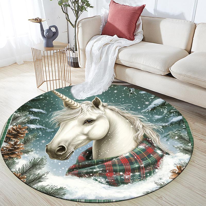 Snowflake Unicorn,Round Area Rug,Carpet Rug for Living Room Bedroom Sofa Playroom Decor,Non-slip Floor Mat 80cmx80cm