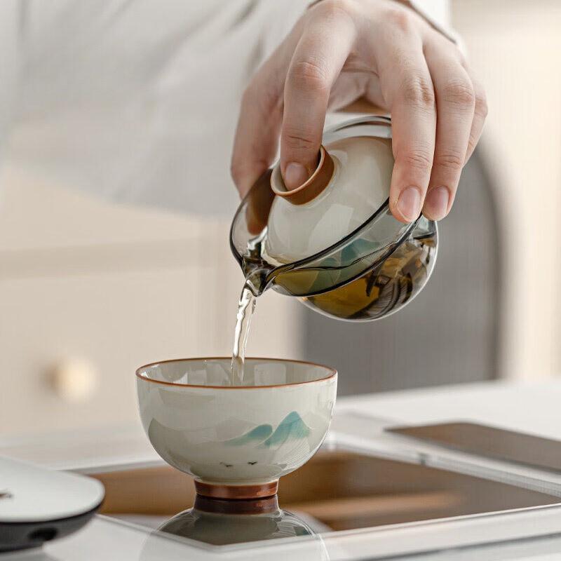 Distant Mountain Glass & Ceramic Travel Tea Set