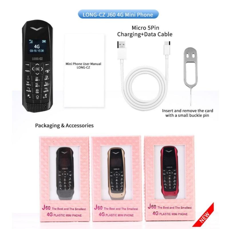 J60 4G Super Mini Mobilní telefon 1GB ROM OLED Obrazovka LTE Bluetooth Přehrávač Mp3 Budík 600mAh Super lehký Přenosný Mobilní telefon Vícejazyčný