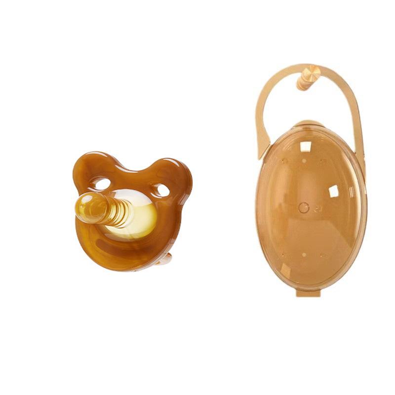 Round Flat Head Liquid Silicone Pacifier with Case & Anti-Drop Chain, Day/Night Use (2-Pack)