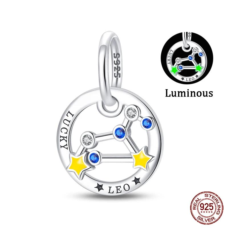 Copper Twelve Constellations Luminous Charms Beads Fit Qikaola Original Bracelets Fine Diy Birthday Jewelry Gifts