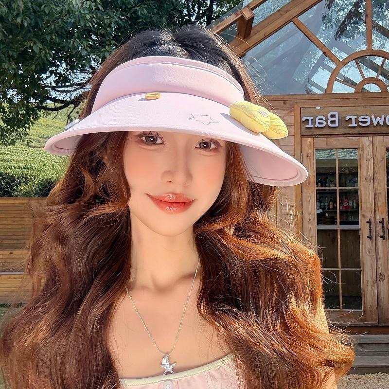 Bow headband, empty top hat, large brim, female summer outdoor cycling without turning over sun hat, sun protection hat, cute Mengmeng