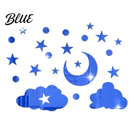 Decorative Mirror Wall Decals 3D Star Moon Cloud Stickers Self Adhesive Decals
