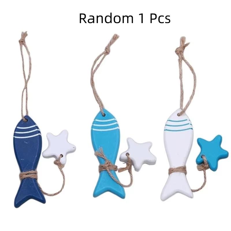 1 Pcs Marine Style DIY Home Decorative Wooden Small Fish Seahorse String Wall Hangings Starfish Dolphin Pendant Random Color