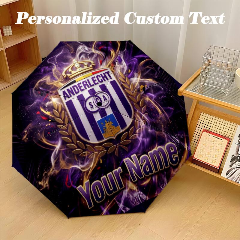 8 Rib Auto Folding Umbrella Anderlecht FC Print Custom Name Text Portable Rain Gear