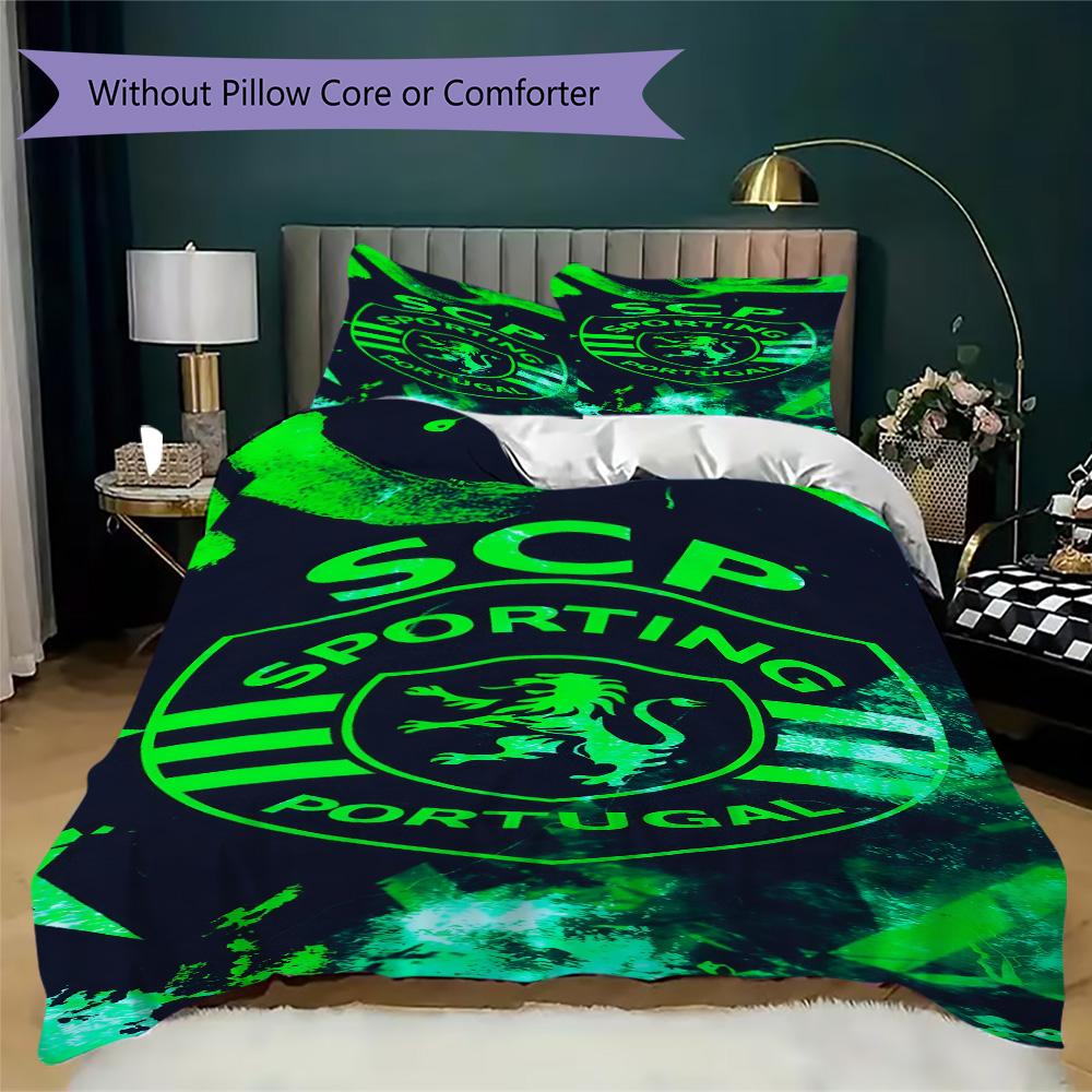 LFC Lourosa 3Pcs Bedding Set Black Yellow Vertical Stripe Lion Badge Print Duvet Cover 2 Pillowcases Football Fan Bedding