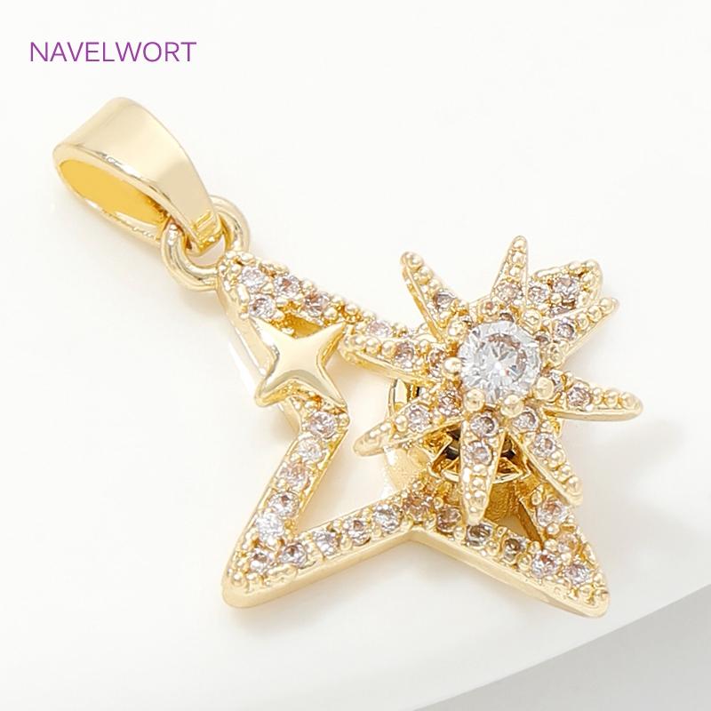 Trendy Rotatable Pendants Fittings18K Gold Plated Brass Sun /Sunflower/Four-Angle Star Charms Pendants For DIY Jewelry Crafts