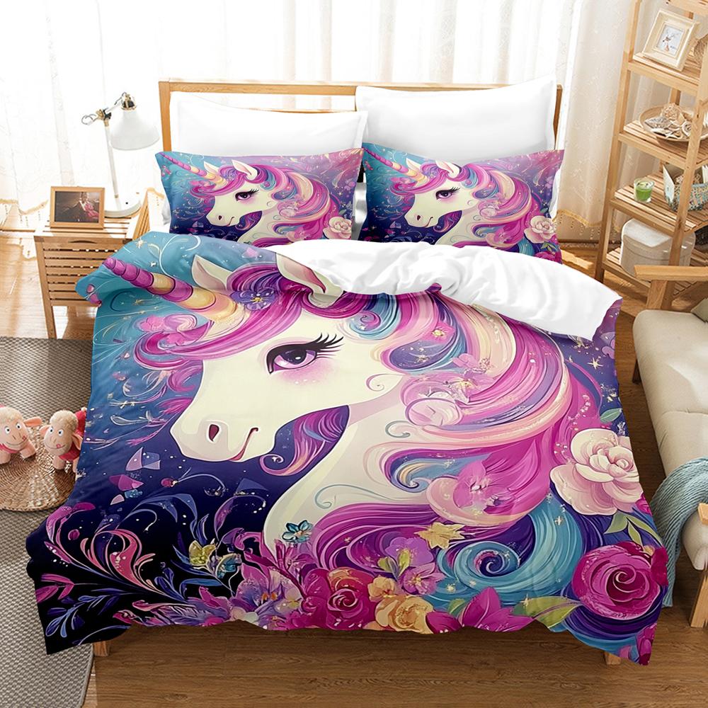 Unicorn Duvet Cover Floral Bed Sheets Set Digital Print Twin Size Comforter Bedding Sets Home Decor Gift for Girls Bed Linen Set
