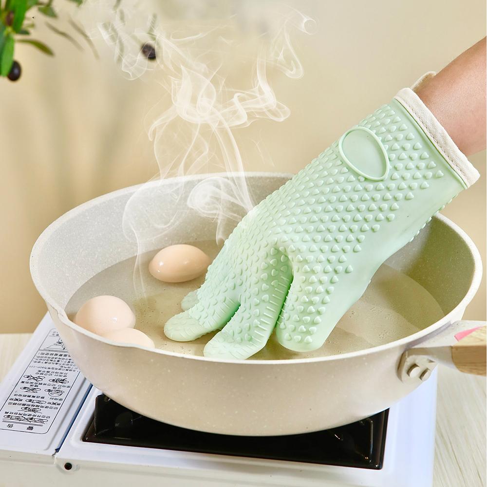 Silicone Heat Resistant Gloves Household Long Cotton Microwave Mittens Oven Kitchen Baking Glove Cooking Barbecue Gants