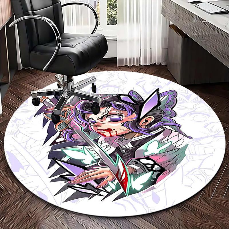 1pc Anime Butterfly Warrior Round Carpet - Office Chair Mat, Anti-Slip Rug for Home Decor