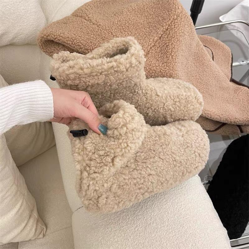 Fashion velvet thickened snow boots women's new warm, non-slip and comfortable flat-bottomed short fluffy boots