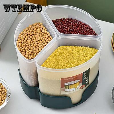 Rotatable Rice Bucket Grain Storage Tank Compartment Household Insect-proof Moisture-proof Sealed Can Food-grade Grains Cereal Storage Container Box