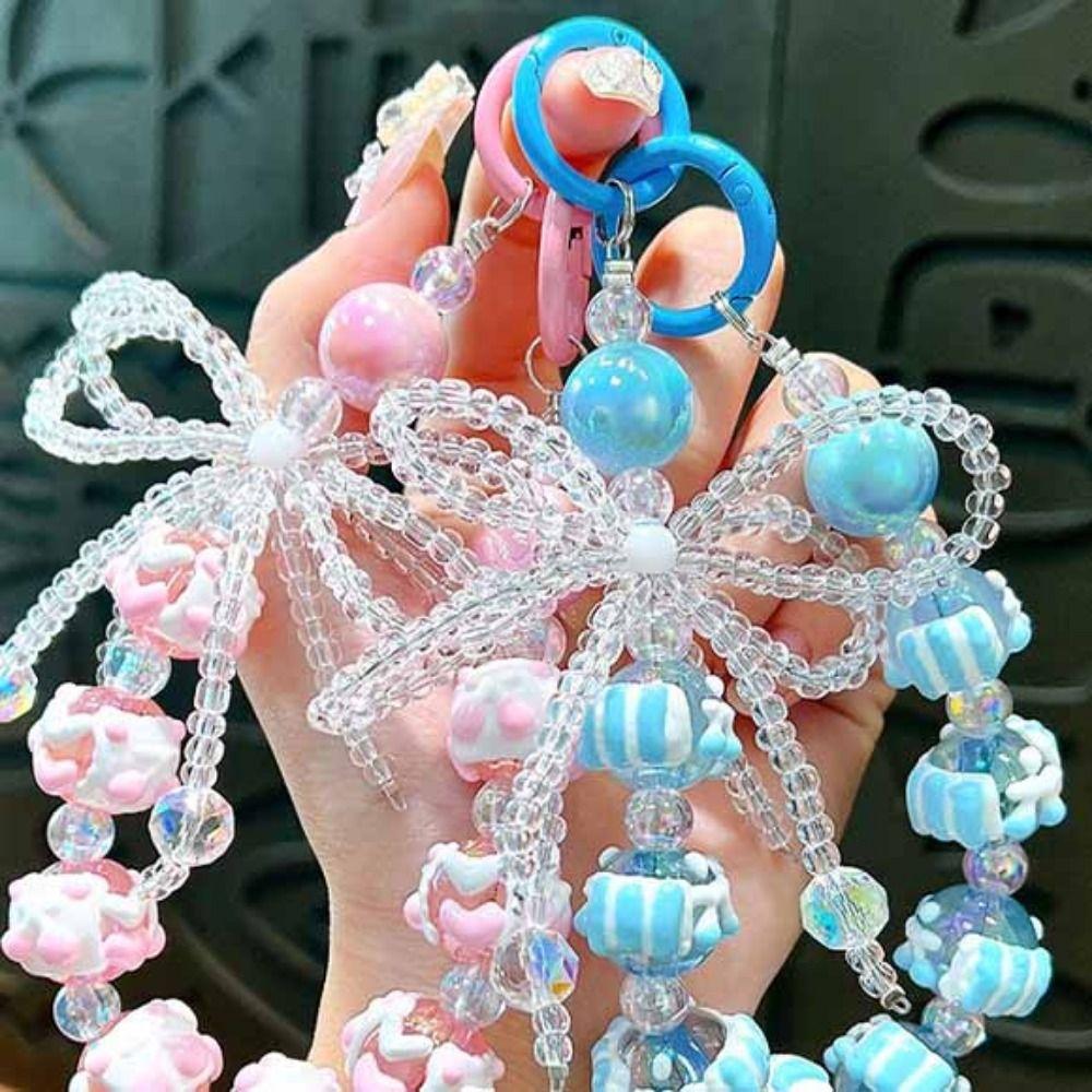 Anti-lost Bow String Bead Mobile Phone Chain Colorful Ball Beaded Phone Strap  Female Lady Girl