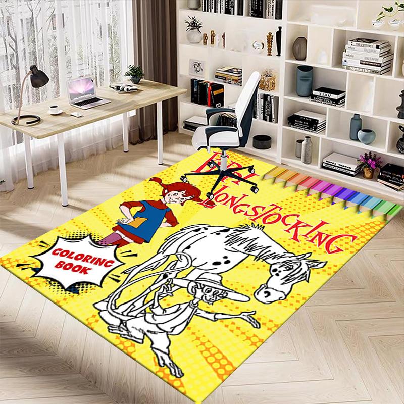 1PC Pippi Longstocking Coloring Book Extra Large Non Slip Floor carpet, Office, family, bedroom, Studio Large Area Rug Indoor Rugs